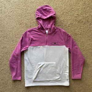 Vans Sweatshirt Womens Small Hoodie 1/4 Zip Fleece Pink White Pockets